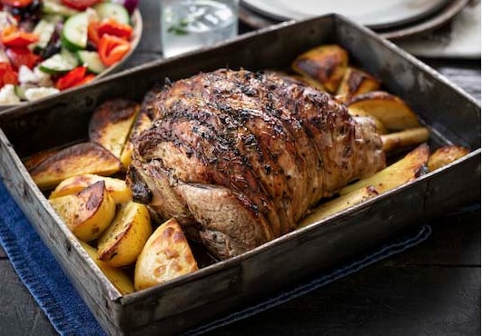 Greek Style Roast lamb and potatoes